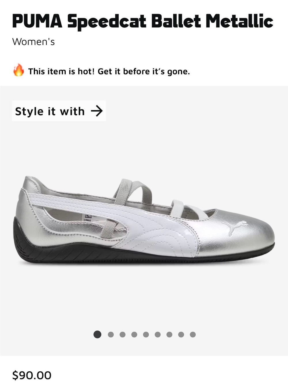 Puma Metallic Silver and White Speedcat Ballet Flat